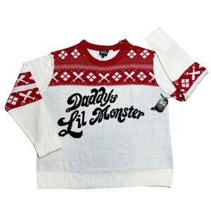 NWT DC Suicide Squad Harley Quinn Daddy’s Little Monster Knit Sweater XL